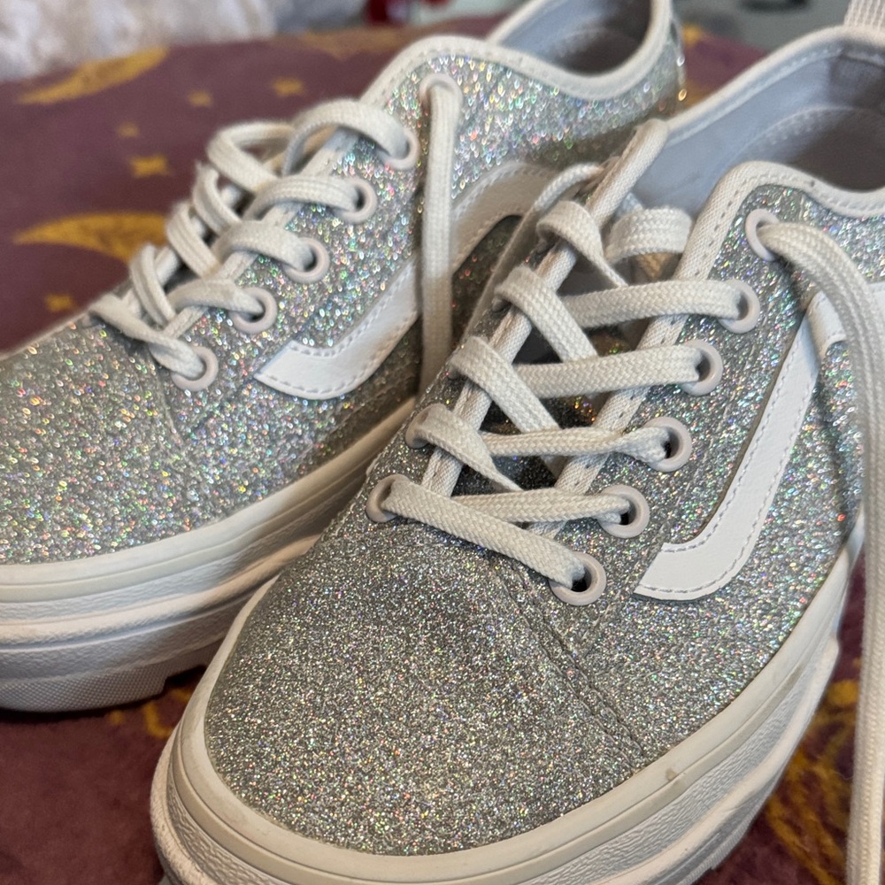 Women’s Sparkly Silver Glitter vans Sneakers